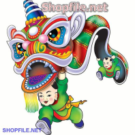 Vector cậu bé cầm đầu lân nhảy múa