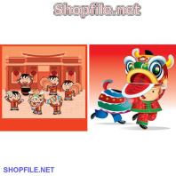 Vector những đứa nhỏ coi múa lân