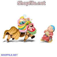 Vector lân chạy theo ông địa