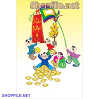 Vector đám con nít chơi đùa ngày tết