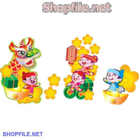 Vector con nít múa lân vui vẻ bên nhau