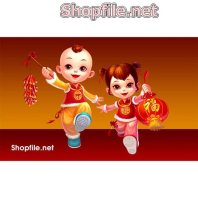 Vector cậu nhóc dẫn em gái đi chơi trung thu