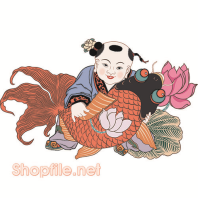 Vector kim đồng bắt cá chép