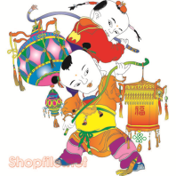 Vector kim đồng ngọc nữ chơi lồng đèn