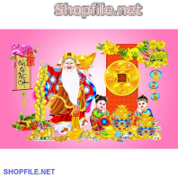 Vector ông thần tài và đồng xu lớn