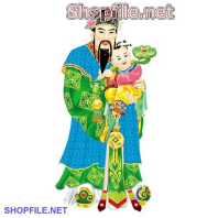 Vector thần tài áo xanh bế cháu