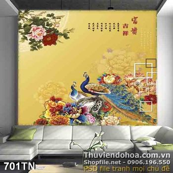 Tranh giả ngọc chim công và hoa mẫu đơn