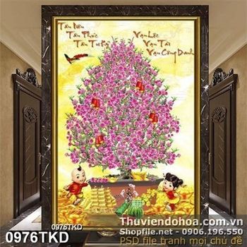 Tranh chậu hoa Đào trang trí tường