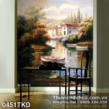 Tranh sơn dầu thành phố ven sông