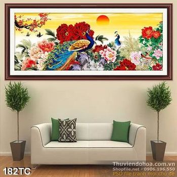 Tranh chim công mặt trời đẹp 3d psd