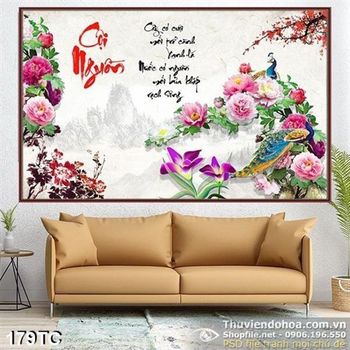 Tranh chim công cội nguồn và hoa mẫu đơn decor 3d