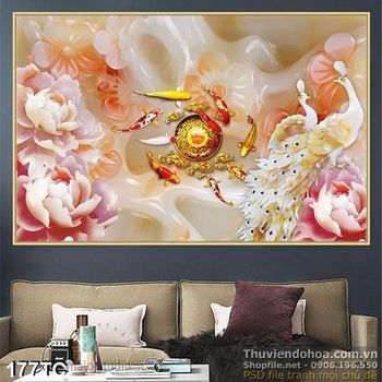 Tranh chim công cửu ngư quần hội giả ngọc