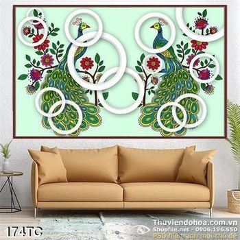 Tranh chim công 3d đối đầu nhau in uv