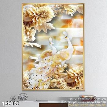 Tranh chim công và hoa mẫu đơn psd đẹp