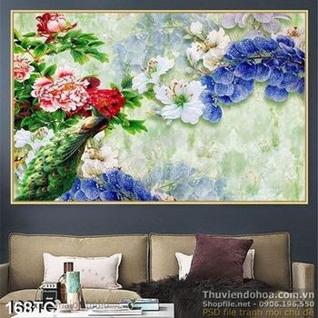 Tranh chim công sơn dầu ấn tượng nghệ thuật đẹp