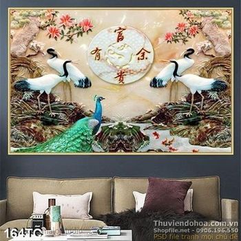 Tranh chim công giả ngọc psd in uv