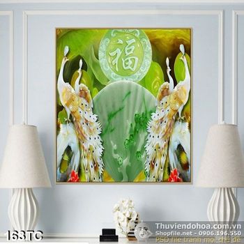 Tranh chim hạc giả ngọc và chim công in uv