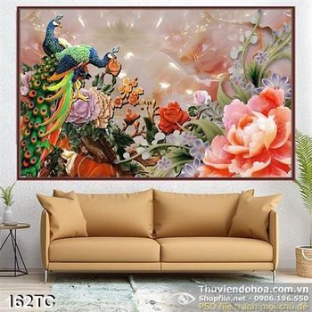 Tranh chim công giả ngọc 3d quạt  đẹp