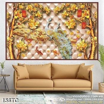 Tranh chim công 3d  giả ngọc ấn tượng sâu sắc