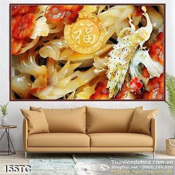 Tranh chim công giả ngọc ấn tượng in 3d