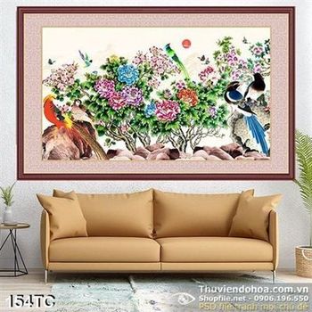 Tranh chim công hoa mẫu đơn in uv psd
