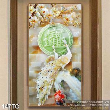 Tranh chim công giả ngọc và phiến đá xanh