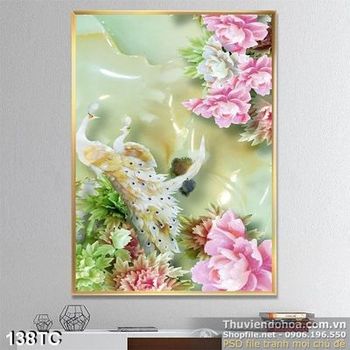 Tranh chim công hoa hồng giả ngọc psd đẹp