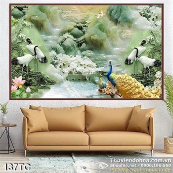 Tranh chim công và giả ngọc chim hạc wall