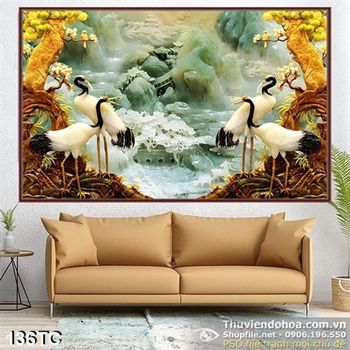 Tranh chim hạc giả ngọc đẹp in uv