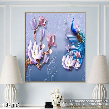 Tranh chim công phù điêu ấn tượng in uv