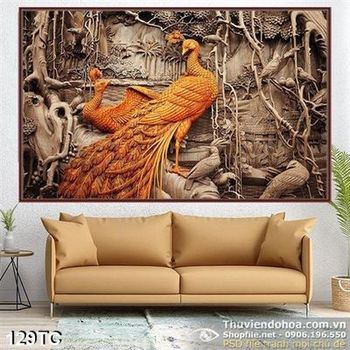 Tranh chim công bằng gỗ 3d in psd đẹp