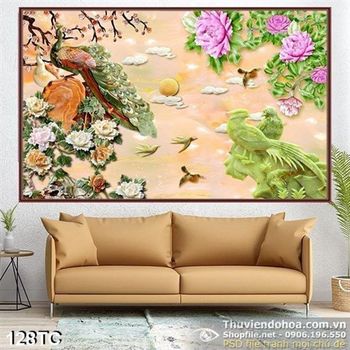 Tranh chim công psd giả ngọc đẹp