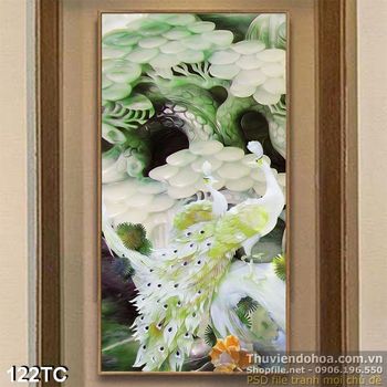 Tranh chim công cây giả ngọc 3d