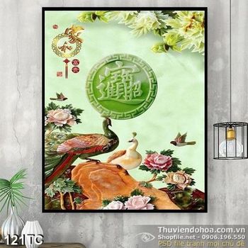 Tranh chim công wall 3d giả ngọc