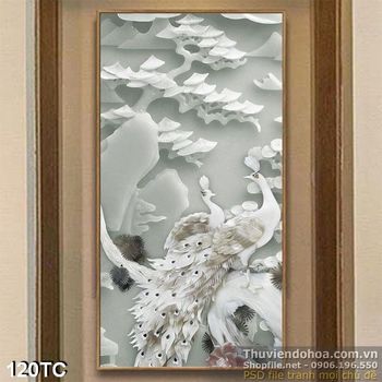 Tranh chim công 3d giả ngọc màu đen trắng in uv