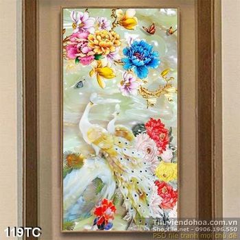 Tranh chim công wall giả ngọc đẹp