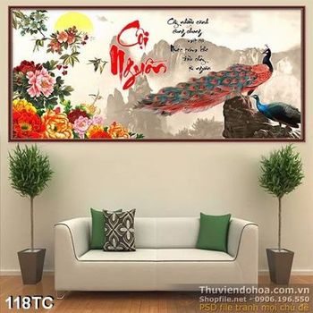 Tranh chim công cội nguồn núi non in uv