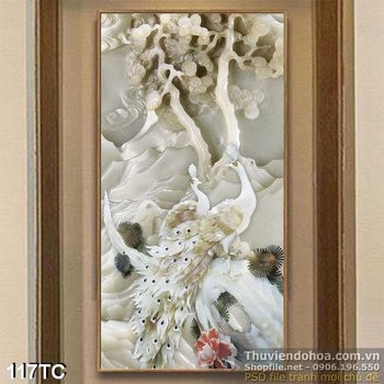 Tranh chim công giả ngọc màu trắng 3d ấn tượng