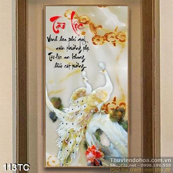 Tranh chim công 3d tài lộc giả ngọc psd