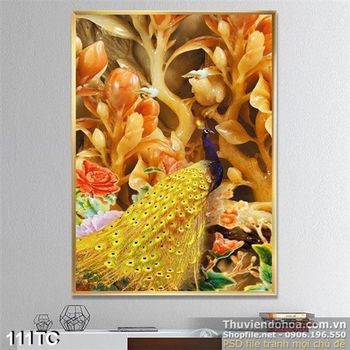 Tranh chim công màu vafnhg và cây giả ngọc đẹp