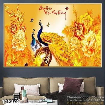 Tranh chim công gia hào vạn sự hưng