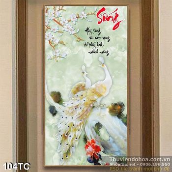 Tranh chim công 3d giả ngọc chữ sống wall