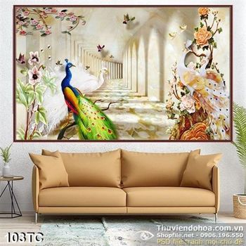 Tranh chim công và hành lang 3d đẹp