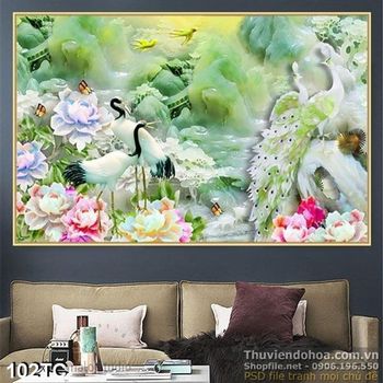 Tranh chim công giả ngọc in uv