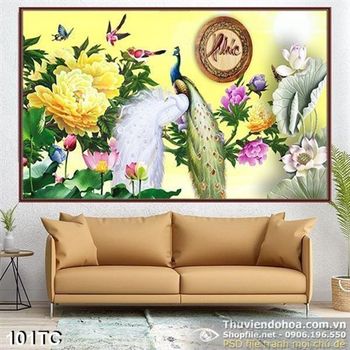 Tranh chim công rực rỡ 3d chữ phúc