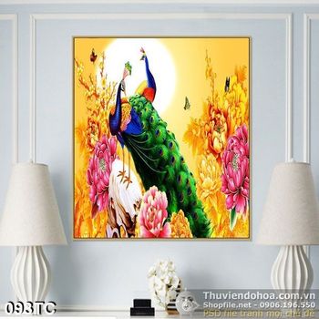 Tranh chim công đứng dưới ánh trăng 3d psd