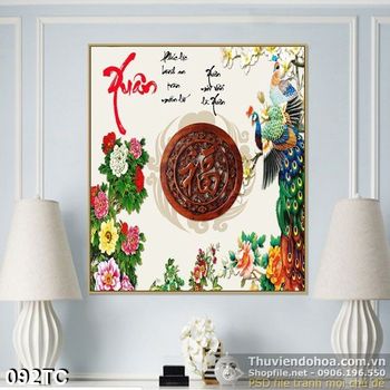 Tranh chim công mùa xuân đẹp