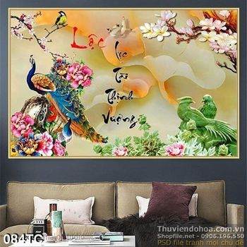 Tranh chim công chữ lộc giả ngọc 3d