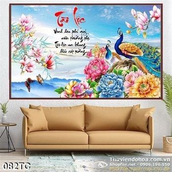 Tranh chim công tài lộc và bầu trời bình yên