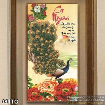 Tranh chim công xòe đuôi cội nguồn wall đẹp